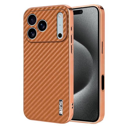 AZNS Electroplated Edge Carbon Fiber Texture Phone Case, For iPhone 17e / 16e, For iPhone 17 Pro Max, For iPhone 17 Pro, For iPhone 17, For iPhone Air, For iPhone 16 Pro Max