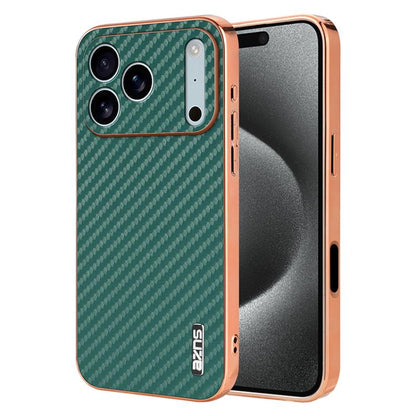 AZNS Electroplated Edge Carbon Fiber Texture Phone Case, For iPhone 17e / 16e, For iPhone 17 Pro Max, For iPhone 17 Pro, For iPhone 17, For iPhone Air, For iPhone 16 Pro Max