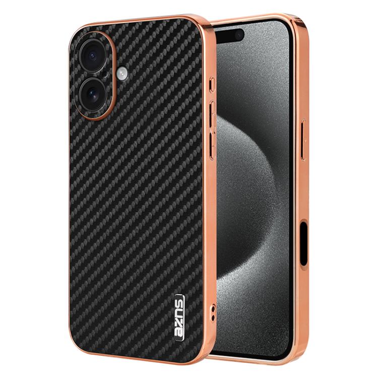 AZNS Electroplated Edge Carbon Fiber Texture Phone Case, For iPhone 18 Pro, For iPhone 18 Pro Max, For iPhone 17e / 16e, For iPhone 17 Pro Max, For iPhone 17 Pro, For iPhone 17
