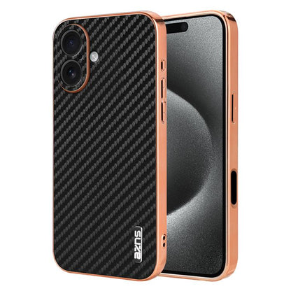 AZNS Electroplated Edge Carbon Fiber Texture Phone Case, For iPhone 18 Pro, For iPhone 18 Pro Max, For iPhone 17e / 16e, For iPhone 17 Pro Max, For iPhone 17 Pro, For iPhone 17