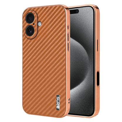 AZNS Electroplated Edge Carbon Fiber Texture Phone Case, For iPhone 17e / 16e, For iPhone 17 Pro Max, For iPhone 17 Pro, For iPhone 17, For iPhone Air, For iPhone 16 Pro Max
