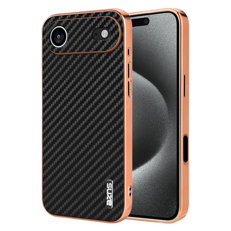 AZNS Electroplated Edge Carbon Fiber Texture Phone Case, For iPhone 17e / 16e, For iPhone 17 Pro Max, For iPhone 17 Pro, For iPhone 17, For iPhone Air, For iPhone 16 Pro Max