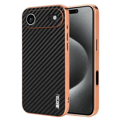 AZNS Electroplated Edge Carbon Fiber Texture Phone Case, For iPhone 17e / 16e, For iPhone 17 Pro Max, For iPhone 17 Pro, For iPhone 17, For iPhone Air, For iPhone 16 Pro Max