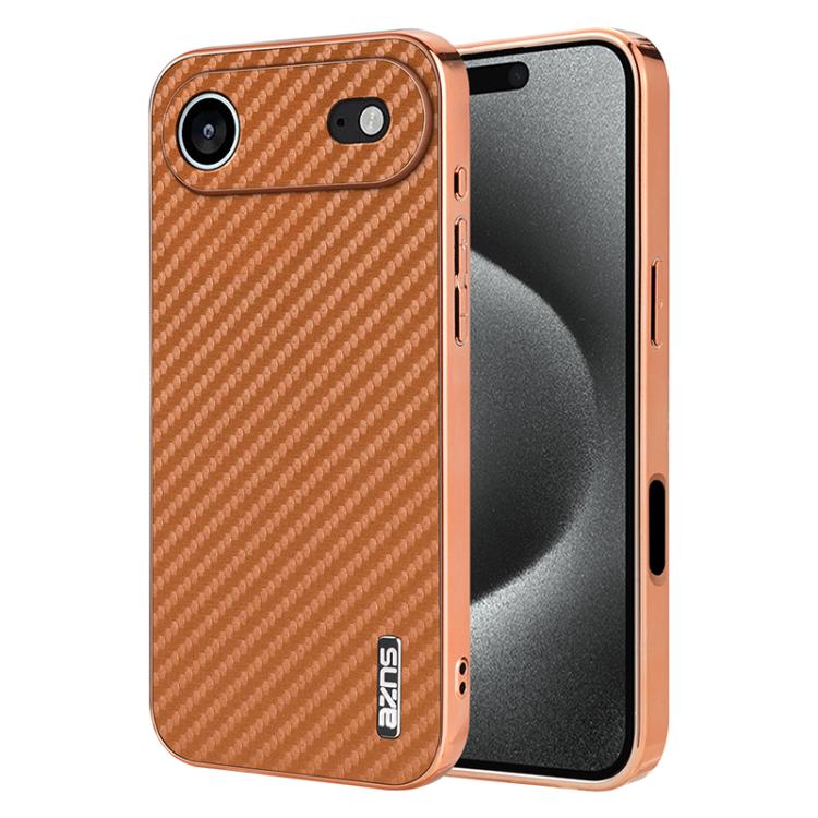AZNS Electroplated Edge Carbon Fiber Texture Phone Case, For iPhone 17e / 16e, For iPhone 17 Pro Max, For iPhone 17 Pro, For iPhone 17, For iPhone Air, For iPhone 16 Pro Max