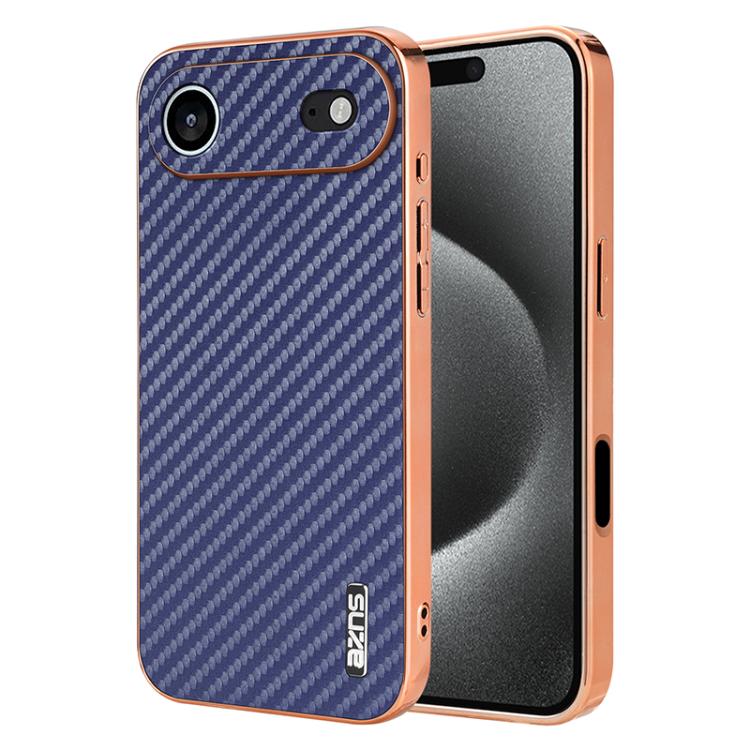 AZNS Electroplated Edge Carbon Fiber Texture Phone Case, For iPhone 17e / 16e, For iPhone 17 Pro Max, For iPhone 17 Pro, For iPhone 17, For iPhone Air, For iPhone 16 Pro Max