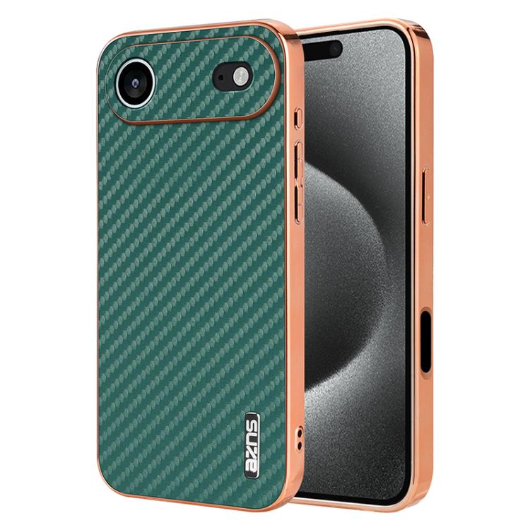 AZNS Electroplated Edge Carbon Fiber Texture Phone Case, For iPhone 17e / 16e, For iPhone 17 Pro Max, For iPhone 17 Pro, For iPhone 17, For iPhone Air, For iPhone 16 Pro Max