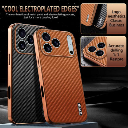 AZNS Electroplated Edge Carbon Fiber Texture Phone Case, For iPhone 18 Pro, For iPhone 18 Pro Max, For iPhone 17e / 16e, For iPhone 17 Pro Max, For iPhone 17 Pro, For iPhone 17