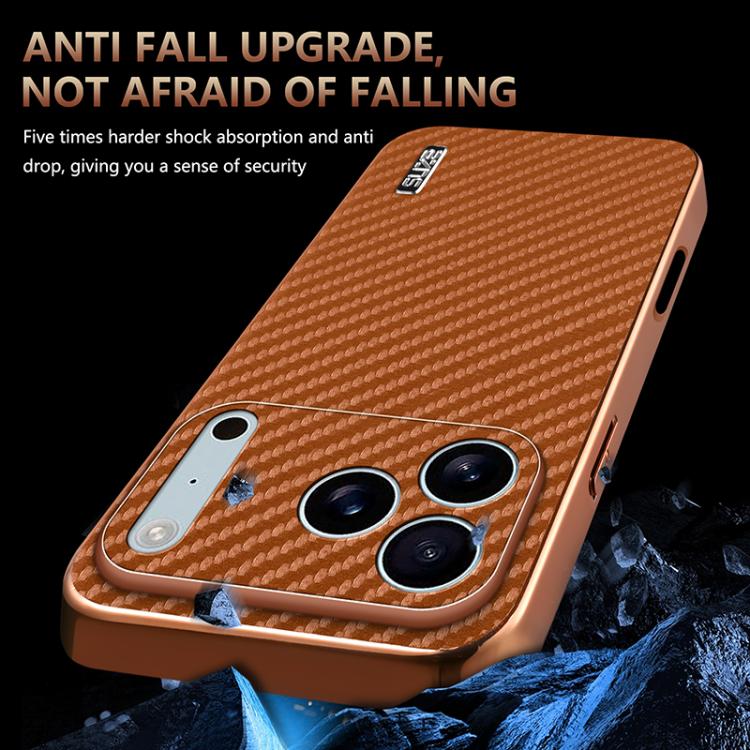 AZNS Electroplated Edge Carbon Fiber Texture Phone Case, For iPhone 18 Pro, For iPhone 18 Pro Max, For iPhone 17e / 16e, For iPhone 17 Pro Max, For iPhone 17 Pro, For iPhone 17