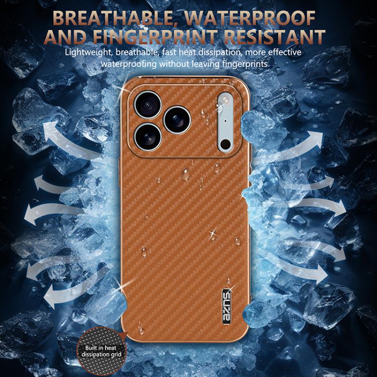AZNS Electroplated Edge Carbon Fiber Texture Phone Case, For iPhone 18 Pro, For iPhone 18 Pro Max, For iPhone 17e / 16e, For iPhone 17 Pro Max, For iPhone 17 Pro, For iPhone 17