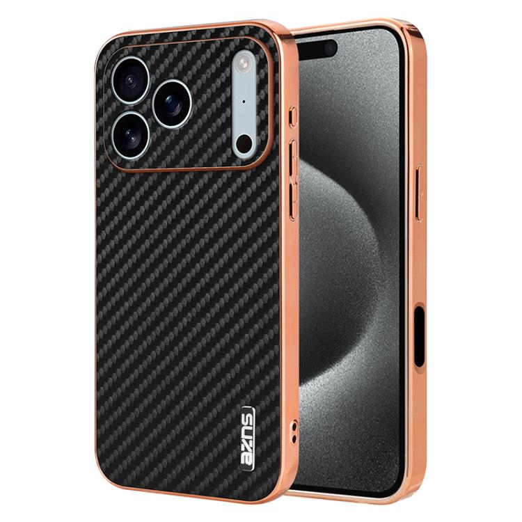 AZNS Electroplated Edge Carbon Fiber Texture Phone Case, For iPhone 18 Pro, For iPhone 18 Pro Max, For iPhone 17e / 16e, For iPhone 17 Pro Max, For iPhone 17 Pro, For iPhone 17