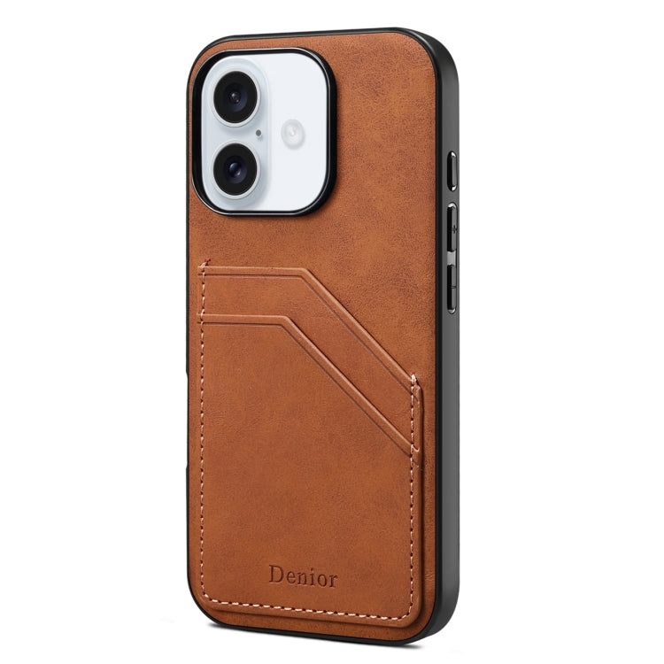 Denior D09 PU Dual Card Slot Back Cover Phone Case, For iPhone 17e / 16e, For iPhone 17 Pro Max, For iPhone 17 Pro, For iPhone 17, For iPhone Air, For iPhone 16 Pro Max, For iPhone 16 Pro, For iPhone 16 Plus