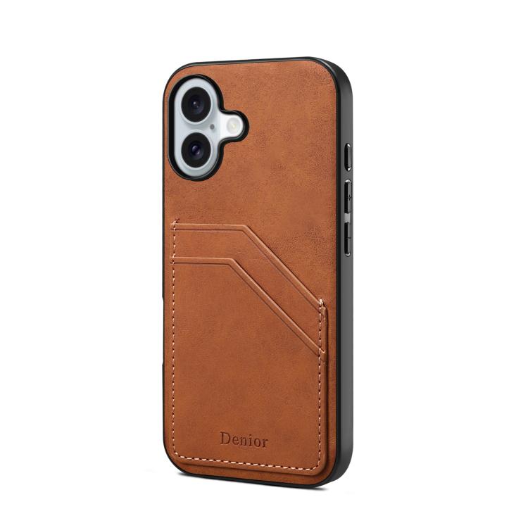 Denior D09 PU Dual Card Slot Back Cover Phone Case, For iPhone 18 Pro / 17 Pro, For iPhone 18 Pro Max / 17 Pro Max, For iPhone 17e / 16e, For iPhone 17, For iPhone Air, For iPhone 16 Pro Max, For iPhone 16 Pro, For iPhone 16 Plus