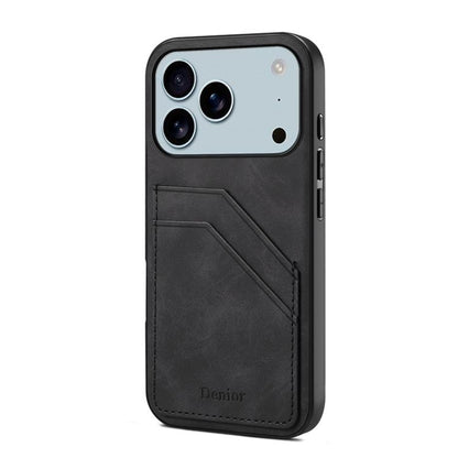 Denior D09 PU Dual Card Slot Back Cover Phone Case, For iPhone 18 Pro / 17 Pro, For iPhone 18 Pro Max / 17 Pro Max, For iPhone 17e / 16e, For iPhone 17, For iPhone Air, For iPhone 16 Pro Max, For iPhone 16 Pro, For iPhone 16 Plus