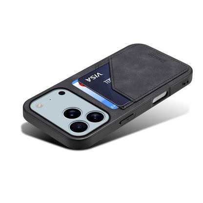 Denior D09 PU Dual Card Slot Back Cover Phone Case, For iPhone 18 Pro / 17 Pro, For iPhone 18 Pro Max / 17 Pro Max, For iPhone 17e / 16e, For iPhone 17, For iPhone Air, For iPhone 16 Pro Max, For iPhone 16 Pro, For iPhone 16 Plus