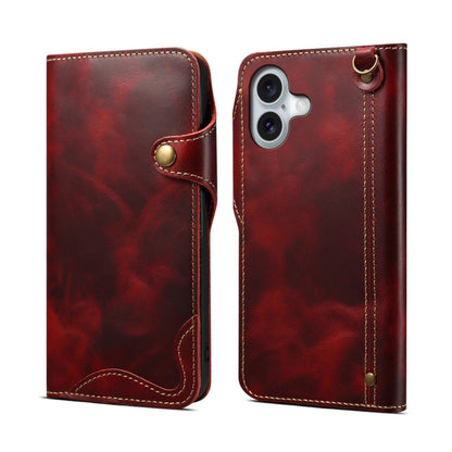 Denior B01 Oil Wax Cowhide Magnetic Button Genuine Leather Case, For iPhone 17e / 16e, For iPhone 16 Pro Max, For iPhone 16 Pro, For iPhone 16 Plus