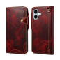 Denior B01 Oil Wax Cowhide Magnetic Button Genuine Leather Case, For iPhone 17e / 16e, For iPhone 16 Pro Max, For iPhone 16 Pro, For iPhone 16 Plus