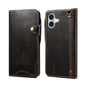 Denior B01 Oil Wax Cowhide Magnetic Button Genuine Leather Case, For iPhone 17e / 16e, For iPhone 16 Pro Max, For iPhone 16 Pro, For iPhone 16 Plus
