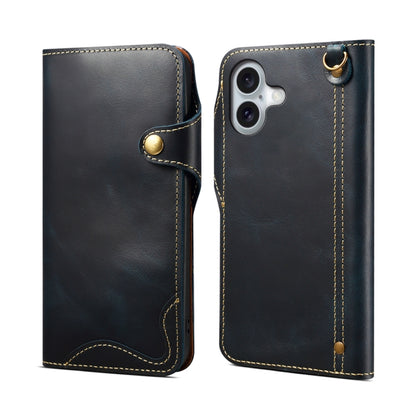 Denior B01 Oil Wax Cowhide Magnetic Button Genuine Leather Case, For iPhone 17e / 16e, For iPhone 16 Pro Max, For iPhone 16 Pro, For iPhone 16 Plus