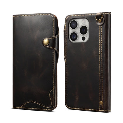 Denior B01 Oil Wax Cowhide Magnetic Button Genuine Leather Case, For iPhone 17e / 16e, For iPhone 16 Pro Max, For iPhone 16 Pro, For iPhone 16 Plus