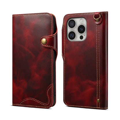 Denior B01 Oil Wax Cowhide Magnetic Button Genuine Leather Case, For iPhone 17e / 16e, For iPhone 16 Pro Max, For iPhone 16 Pro, For iPhone 16 Plus