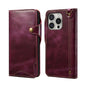Denior B01 Oil Wax Cowhide Magnetic Button Genuine Leather Case, For iPhone 17e / 16e, For iPhone 16 Pro Max, For iPhone 16 Pro, For iPhone 16 Plus