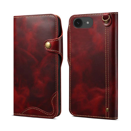 Denior B01 Oil Wax Cowhide Magnetic Button Genuine Leather Case, For iPhone 17e / 16e, For iPhone 16 Pro Max, For iPhone 16 Pro, For iPhone 16 Plus