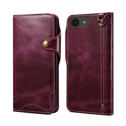 Denior B01 Oil Wax Cowhide Magnetic Button Genuine Leather Case, For iPhone 17e / 16e, For iPhone 16 Pro Max, For iPhone 16 Pro, For iPhone 16 Plus