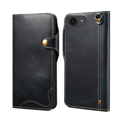 Denior B01 Oil Wax Cowhide Magnetic Button Genuine Leather Case, For iPhone 17e / 16e, For iPhone 16 Pro Max, For iPhone 16 Pro, For iPhone 16 Plus