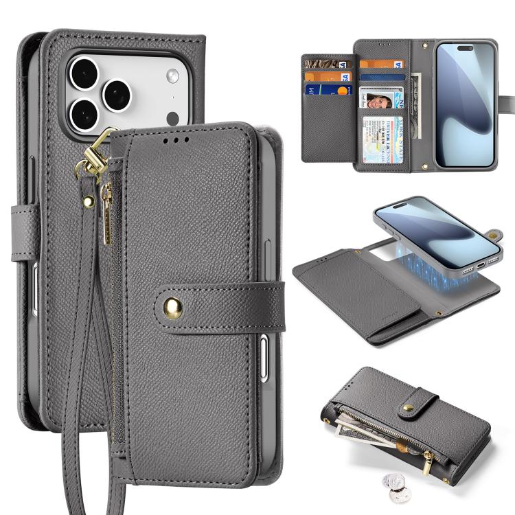DUX DUCIS Lawa Series 2 in 1 Wallet Zipper Detachable MagSafe Phone Case with Lanyard, For iPhone 18 Pro, For iPhone 18 Pro Max, For iPhone 17e / 16e, For iPhone 17 Pro Max, For iPhone 17 Pro, For iPhone 17