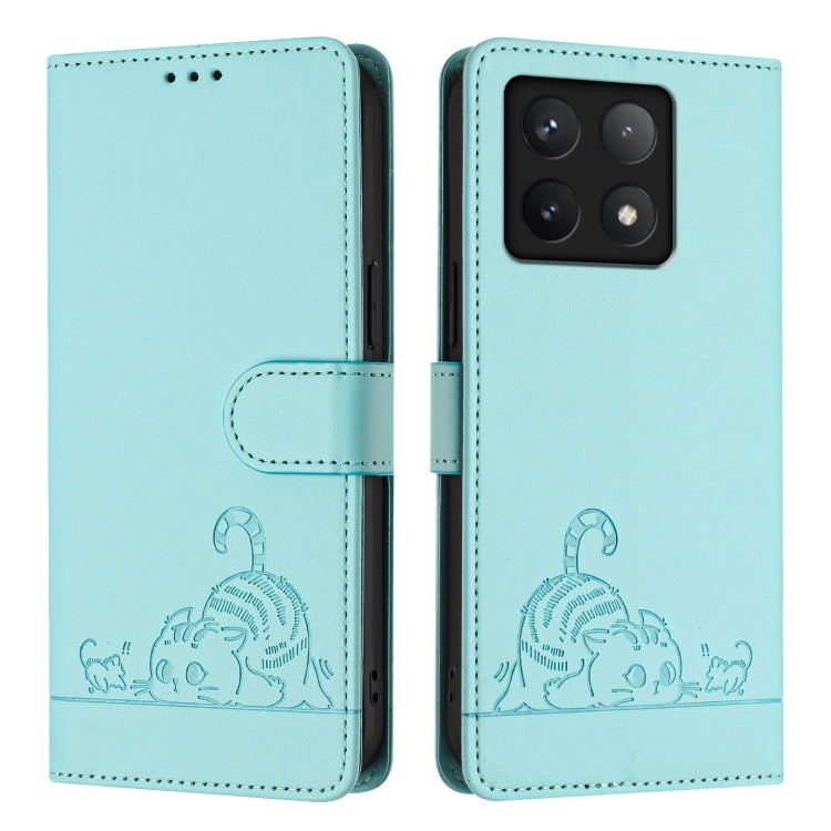 Cat Rat Embossed Pattern RFID Leather Phone Case with Lanyard