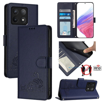 Cat Rat Embossed Pattern RFID Leather Phone Case with Lanyard, For Xiaomi 15 Ultra, For Xiaomi 14T Pro, For Xiaomi 14T