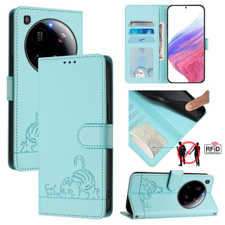 Cat Rat Embossed Pattern RFID Leather Phone Case with Lanyard