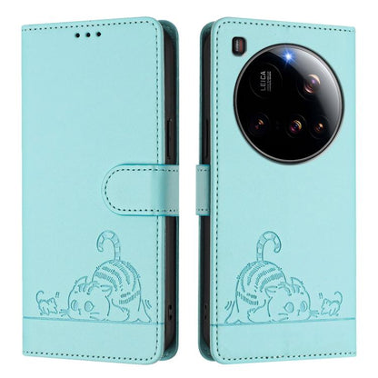Cat Rat Embossed Pattern RFID Leather Phone Case with Lanyard, For Xiaomi 15 Ultra, For Xiaomi 14T Pro, For Xiaomi 14T