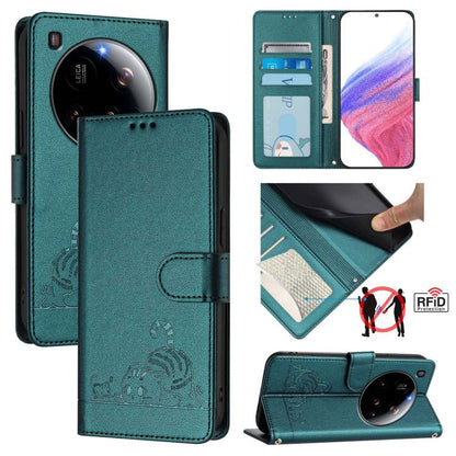 Cat Rat Embossed Pattern RFID Leather Phone Case with Lanyard