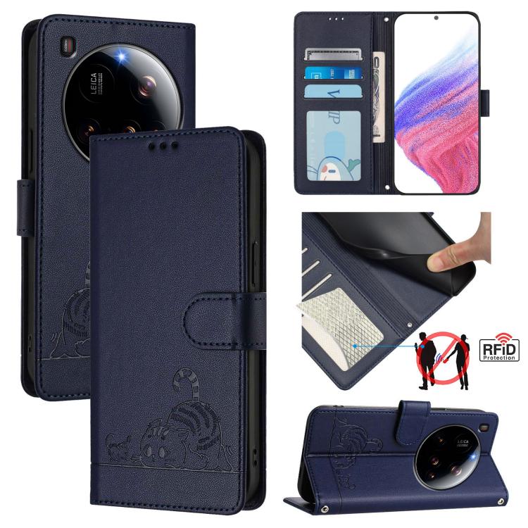 Cat Rat Embossed Pattern RFID Leather Phone Case with Lanyard