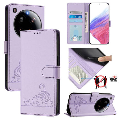 Cat Rat Embossed Pattern RFID Leather Phone Case with Lanyard
