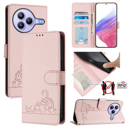 Cat Rat Embossed Pattern RFID Leather Phone Case with Lanyard