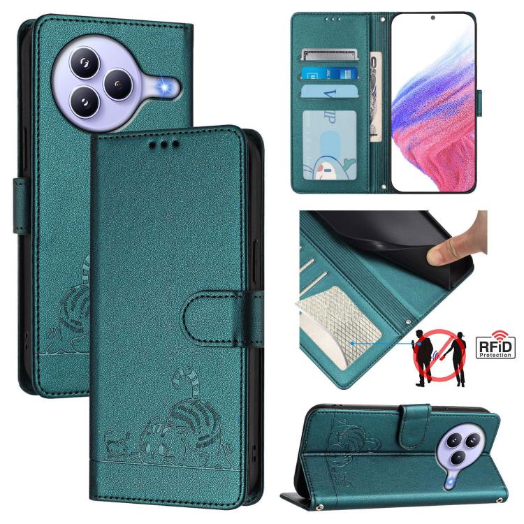Cat Rat Embossed Pattern RFID Leather Phone Case with Lanyard, For Xiaomi 15T 5G, For Xiaomi Civi 5 Pro 5G, For Xiaomi 15S Pro 5G, For Xiaomi Poco M7 5G / C75 4G