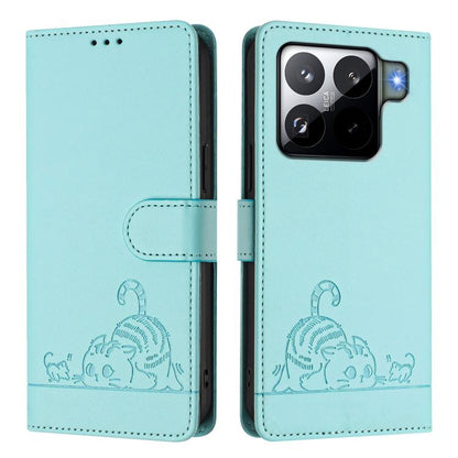Cat Rat Embossed Pattern RFID Leather Phone Case with Lanyard