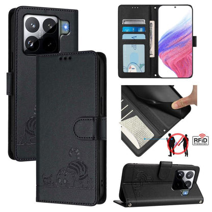 Cat Rat Embossed Pattern RFID Leather Phone Case with Lanyard
