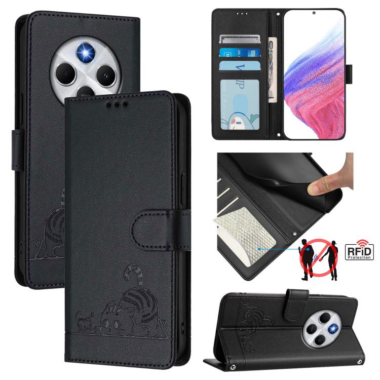 Cat Rat Embossed Pattern RFID Leather Phone Case with Lanyard