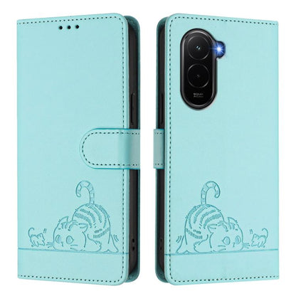 Cat Rat Embossed Pattern RFID Leather Phone Case with Lanyard