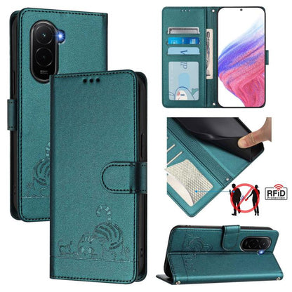 Cat Rat Embossed Pattern RFID Leather Phone Case with Lanyard, For Xiaomi 17 Max 5G, For Xiaomi 17T Pro 5G, For Xiaomi Poco M7 4G 169mm, For Xiaomi 15T Pro 5G