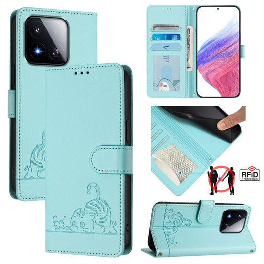 Cat Rat Embossed Pattern RFID Leather Phone Case with Lanyard, For Xiaomi 17 Max 5G, For Xiaomi 17T Pro 5G, For Xiaomi Poco M7 4G 169mm, For Xiaomi 15T Pro 5G