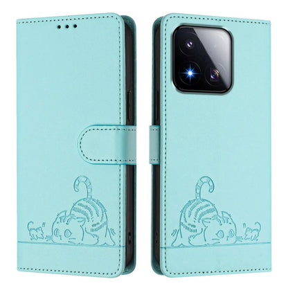 Cat Rat Embossed Pattern RFID Leather Phone Case with Lanyard, For Xiaomi 17 Max 5G, For Xiaomi 17T Pro 5G, For Xiaomi Poco M7 4G 169mm, For Xiaomi 15T Pro 5G
