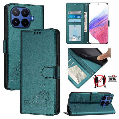 Cat Rat Embossed Pattern RFID Leather Phone Case with Lanyard, For Xiaomi 17 Max 5G, For Xiaomi 17T Pro 5G, For Xiaomi Poco M7 4G 169mm, For Xiaomi 15T Pro 5G