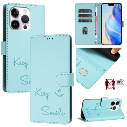 Smile Embossing RFID Leather Phone Case, For iPhone SE 2024, For iPhone 16 Pro Max, For iPhone 16 Pro, For iPhone 16 Plus