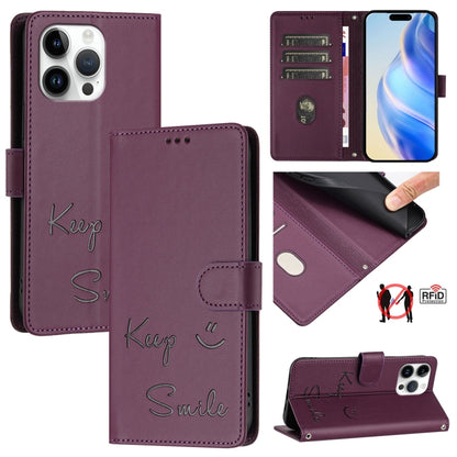 Smile Embossing RFID Leather Phone Case, For iPhone 14 Pro Max, For iPhone SE 2022 / 2020 / 8 / 7, For iPhone 13 Pro Max, For iPhone 13 Pro