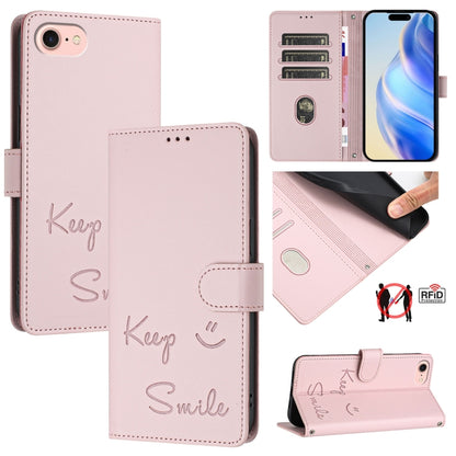 Smile Embossing RFID Leather Phone Case, For iPhone 14 Pro Max, For iPhone SE 2022 / 2020 / 8 / 7, For iPhone 13 Pro Max, For iPhone 13 Pro