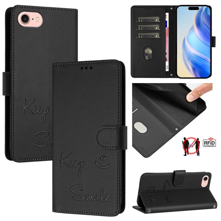 Smile Embossing RFID Leather Phone Case, For iPhone 14 Pro Max, For iPhone SE 2022 / 2020 / 8 / 7, For iPhone 13 Pro Max, For iPhone 13 Pro